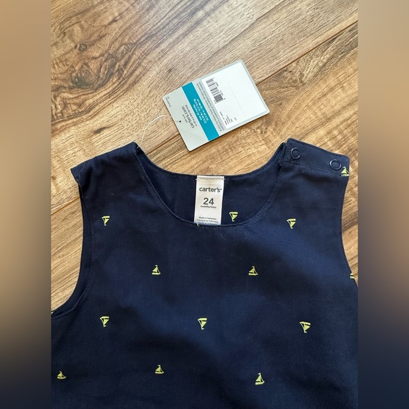 NWT! Carters 24 Months Navy Shortalls with Yellow Sailboats - Picture 2 of 6